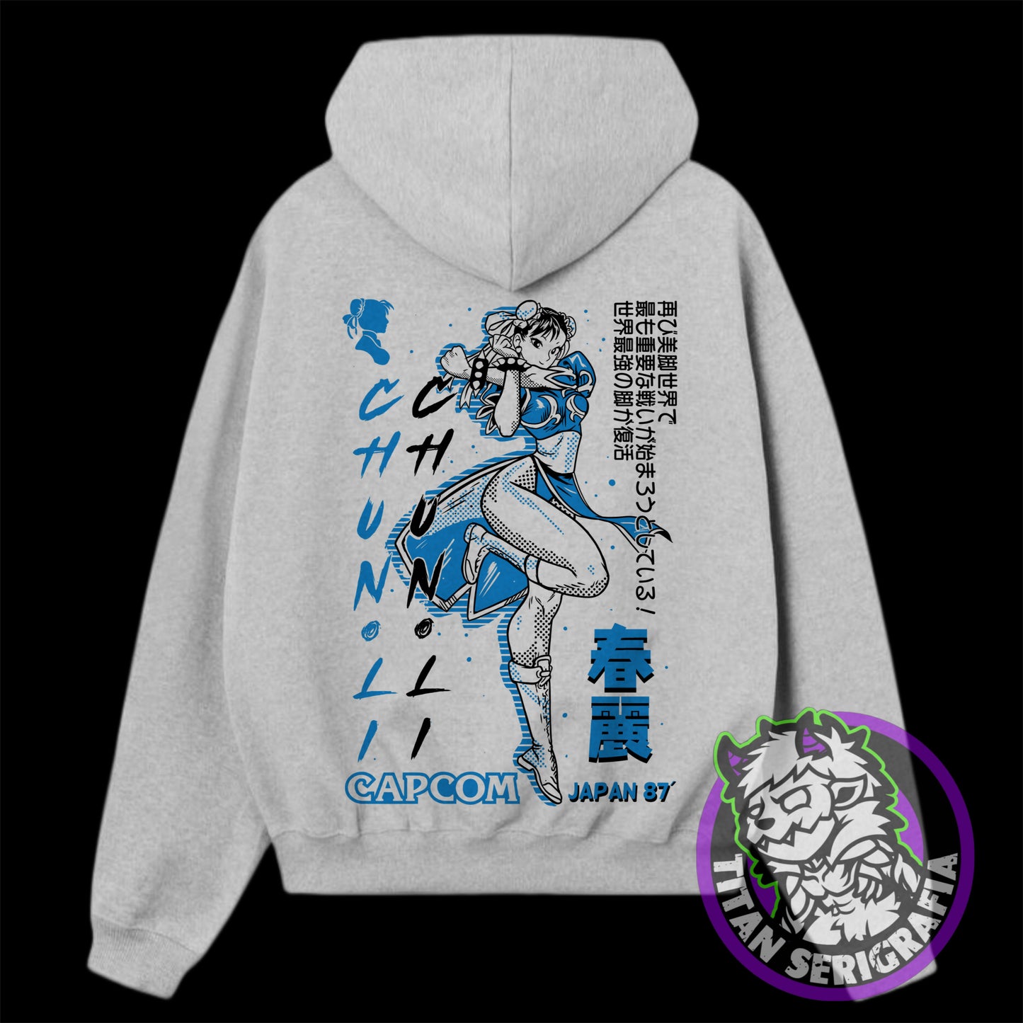 Poleron hoodie gris de Chun-Li/Street Fighter/Games