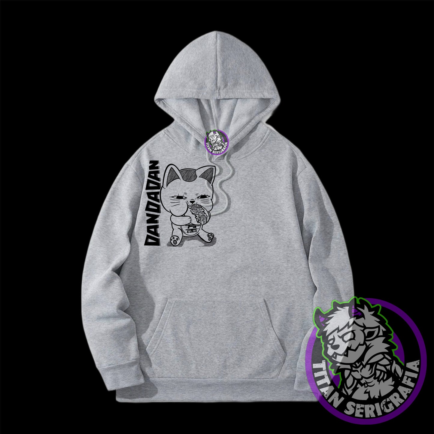 Poleron hoodie arena, gris y rosa Okarun y Momo/Dan Da Dan