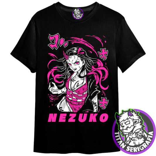 Polera negra Nezuko Kamado/Demon Slayer-Kimetsu no Yaiba