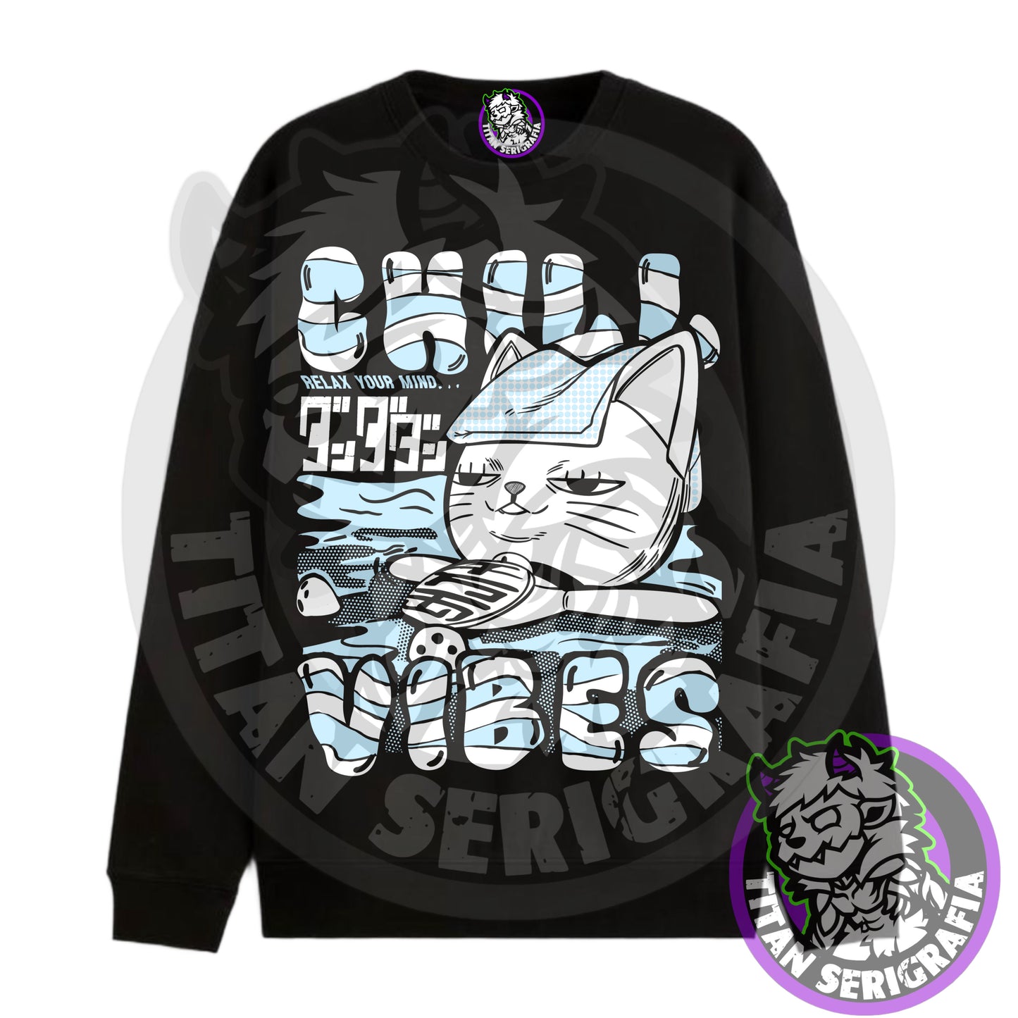 Poleron hoodie y polo negro Turboabuela ChillVibes/Dandadan