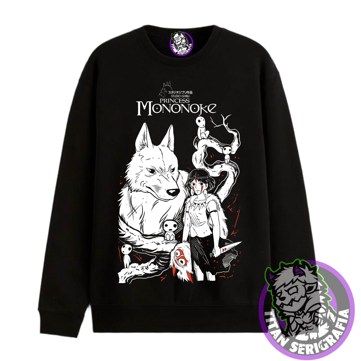 Poleron polo y Hoodie negro Princesa Mononoke/Studio Ghibli