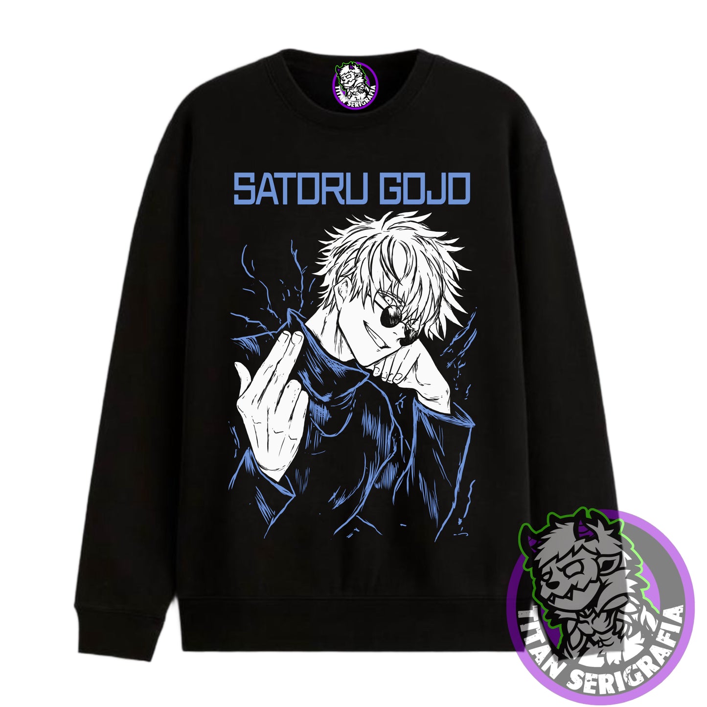 Poleron hoodie y polo negro Satoru Gojo lentes/Jujutsu Kaisen