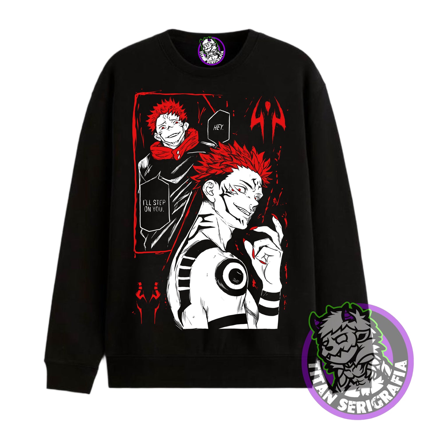 Poleron hoodie y polo negro Ryomen Sukuna/Jujutsu Kaisen