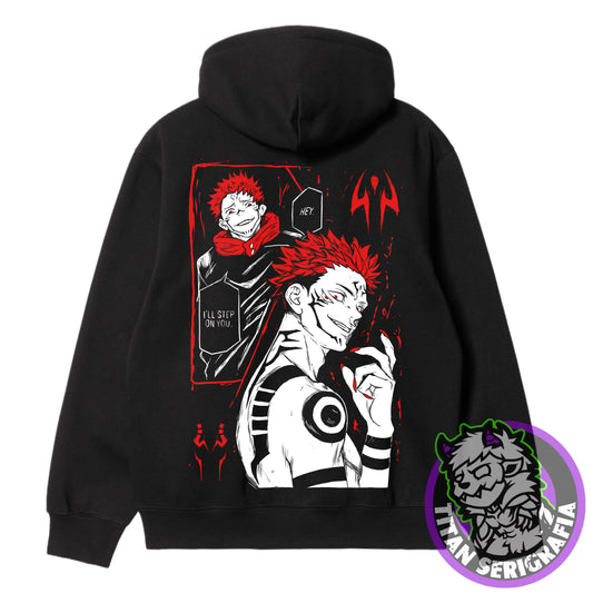 Poleron hoodie y polo negro Ryomen Sukuna/Jujutsu Kaisen