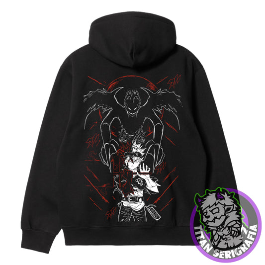 Poleron hoodie y polo negro Asta/Black Clover