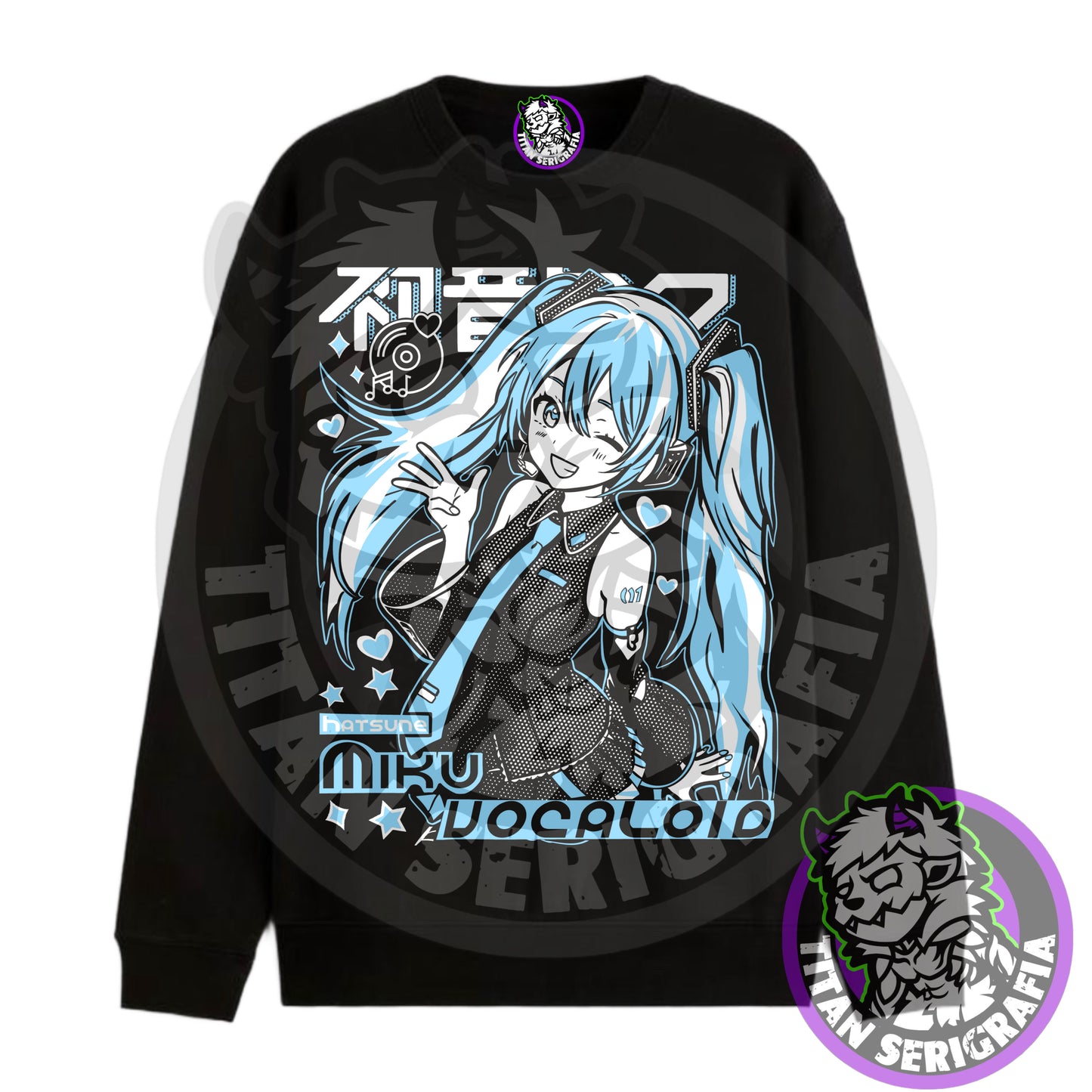 Poleron negro hoodie y polo Hatsune Miku