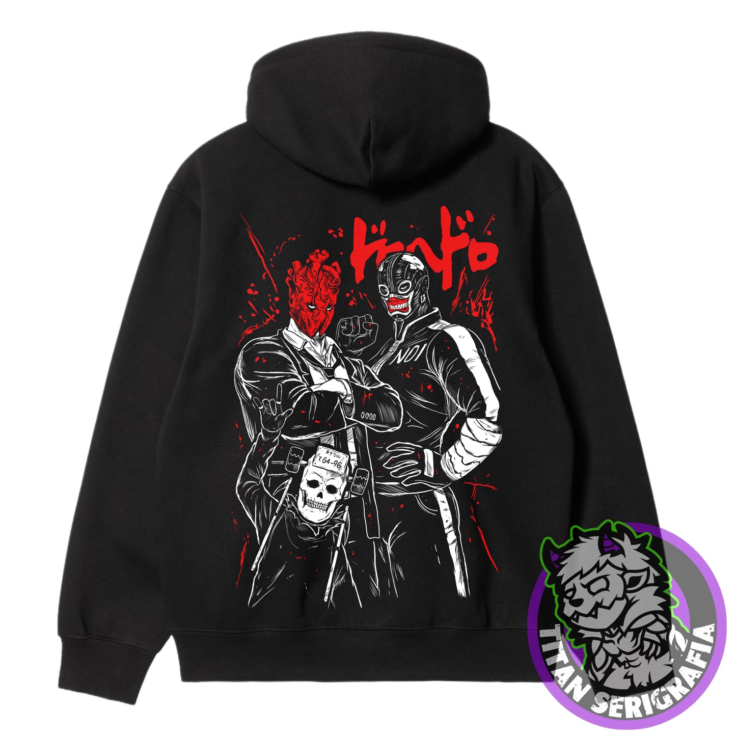 Poleron hoodie y polo negro Shin, Noi y Ebisu/Dorohedoro