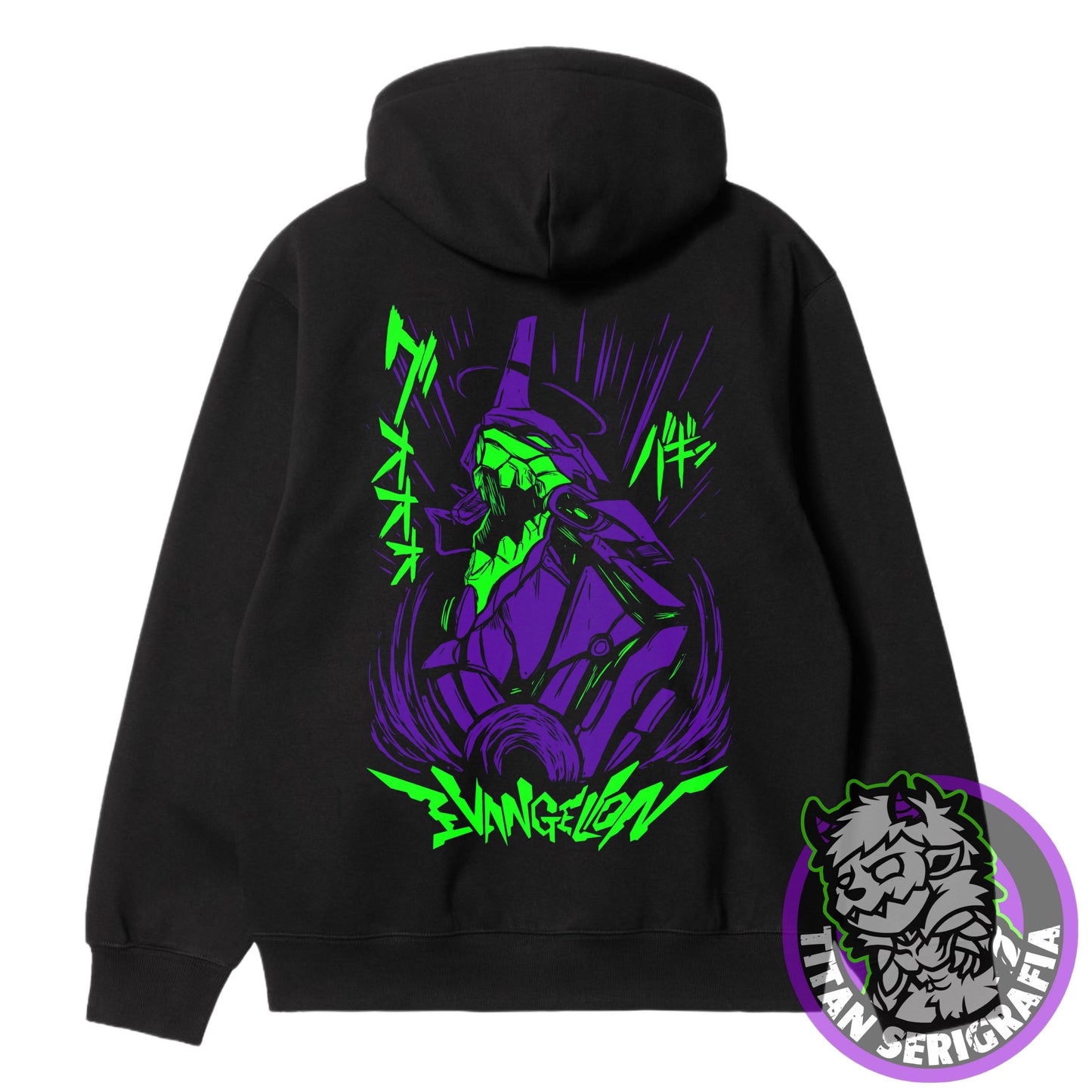 Poleron hoodie y polo negro Eva 01/Evangelion