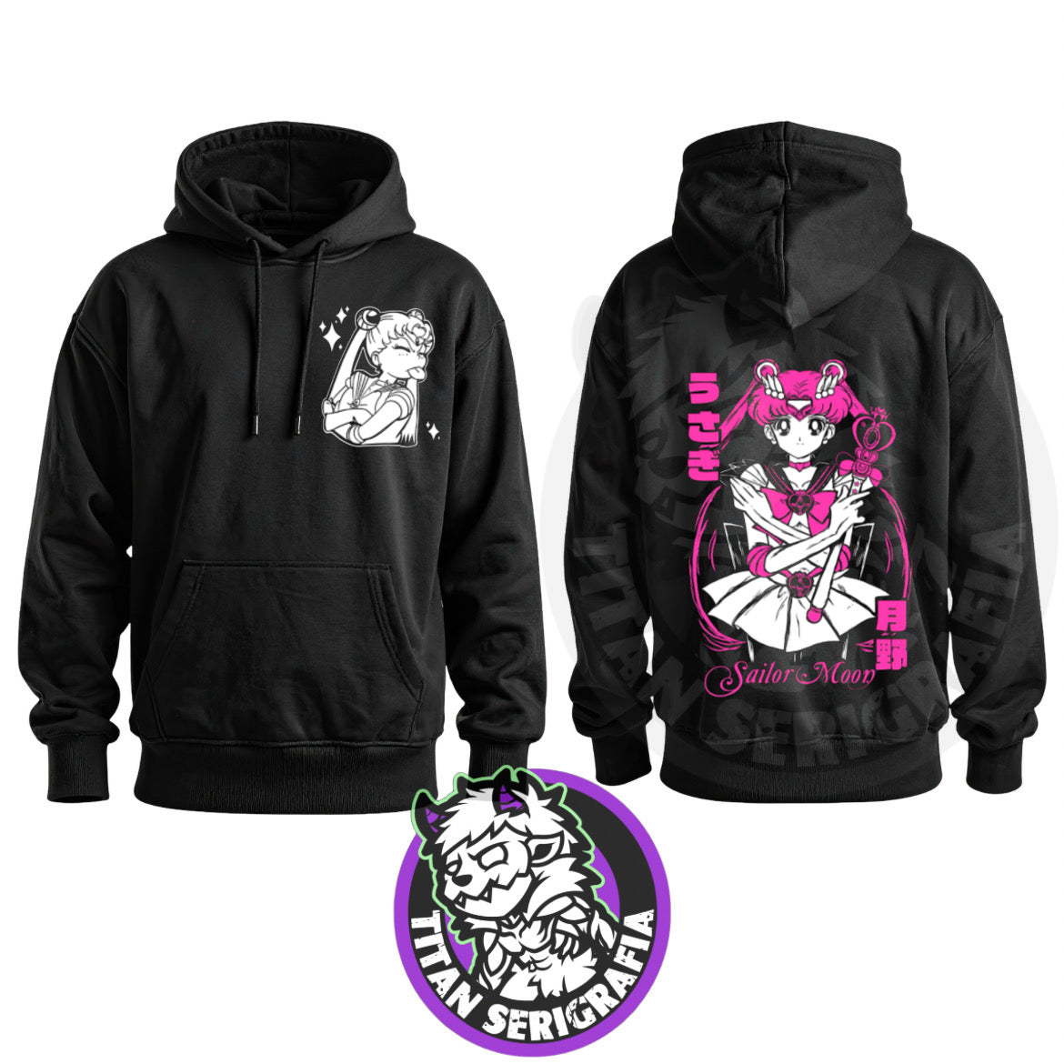 Poleron hoodie y polo negro Serena/Sailor Moon