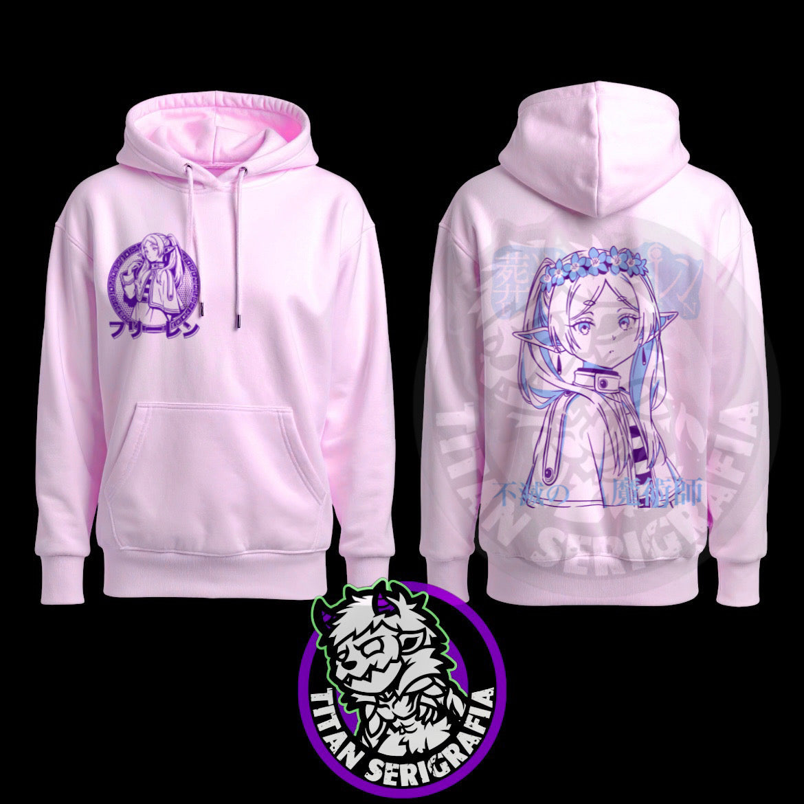 Poleron hoodie arena, rosa y gris Frieren/Soso no Frieren