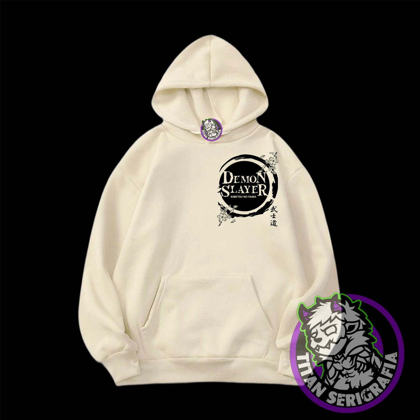 Poleron hoodie arena, rosa y gris Inosuke/Demon Slayer-Kimetsu no Yaiba