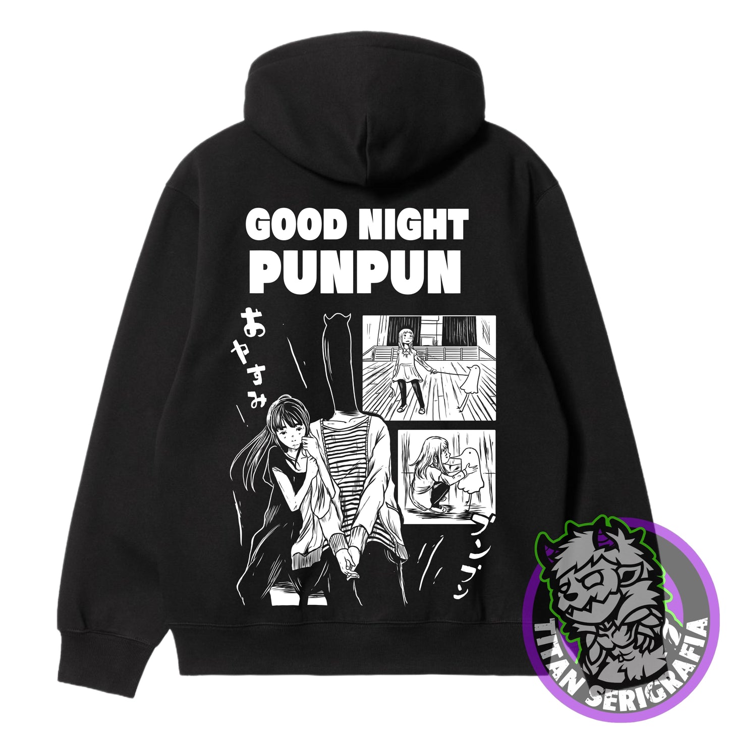 Poleron polo y hoodie negro PunPun y Aiko/Oyasumi PunPun