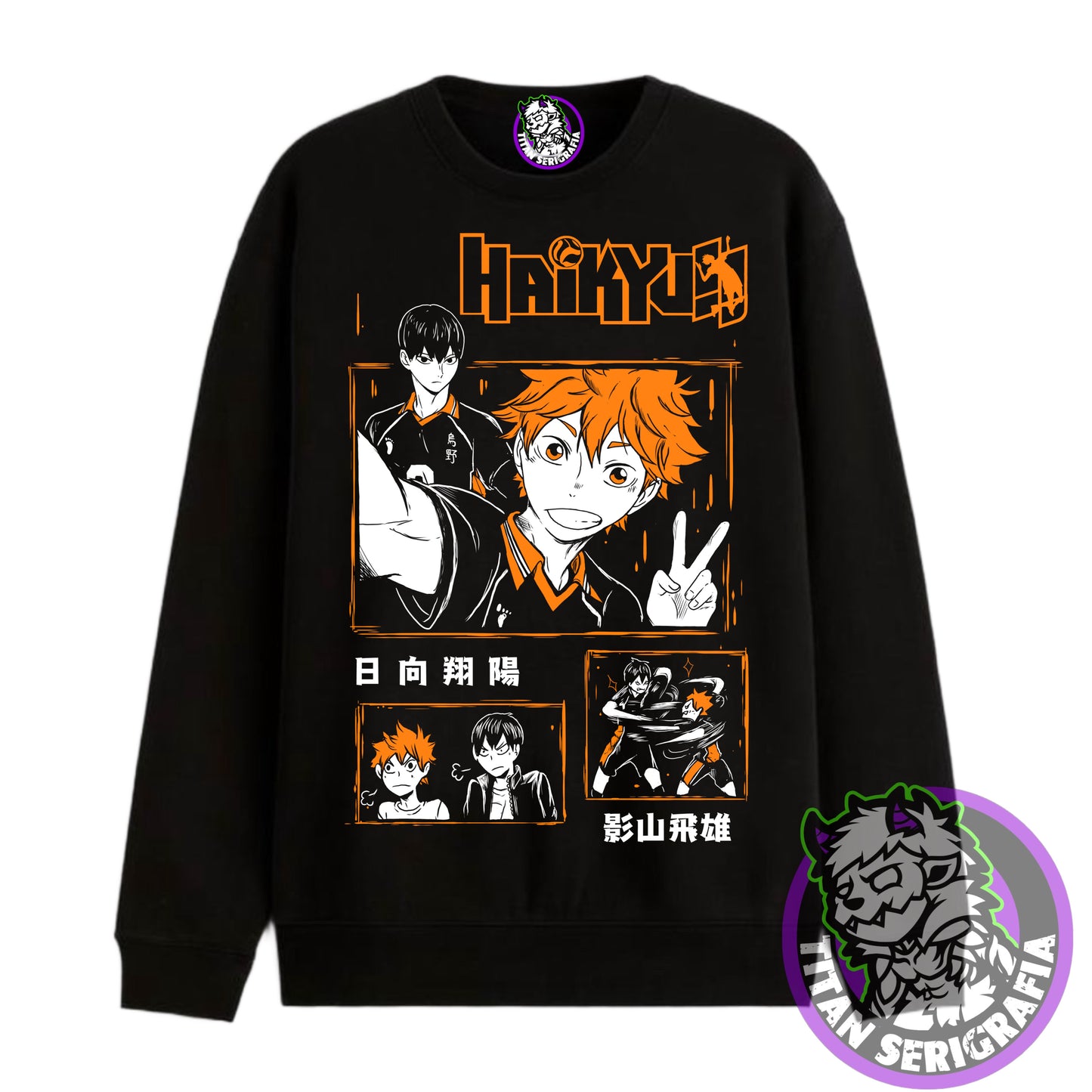 Poleron hoodie y polo negro Hinata y Kageyama/Haikyu