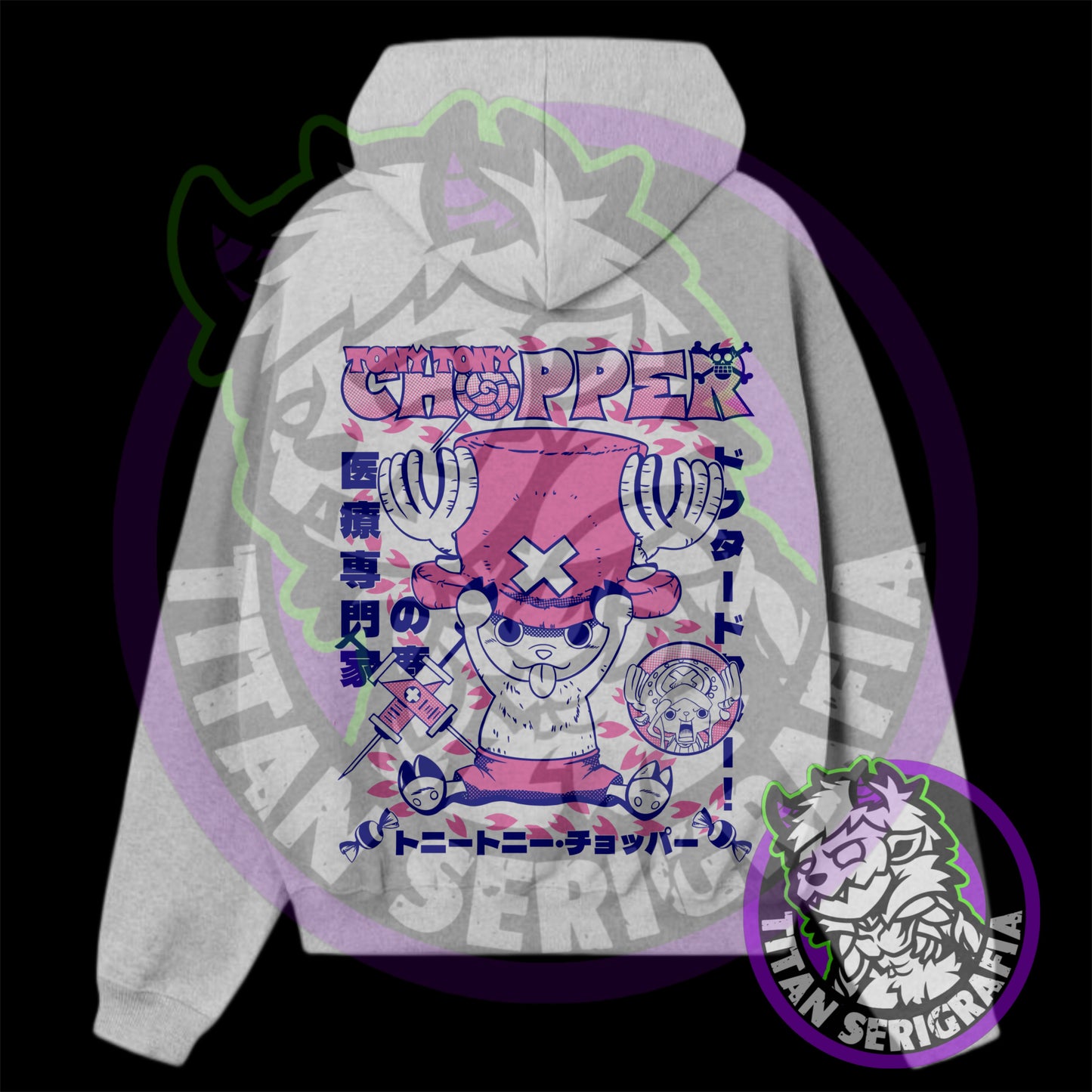 Poleron hoodie arena, rosa y gris Tony Tony Chopper/One Piece