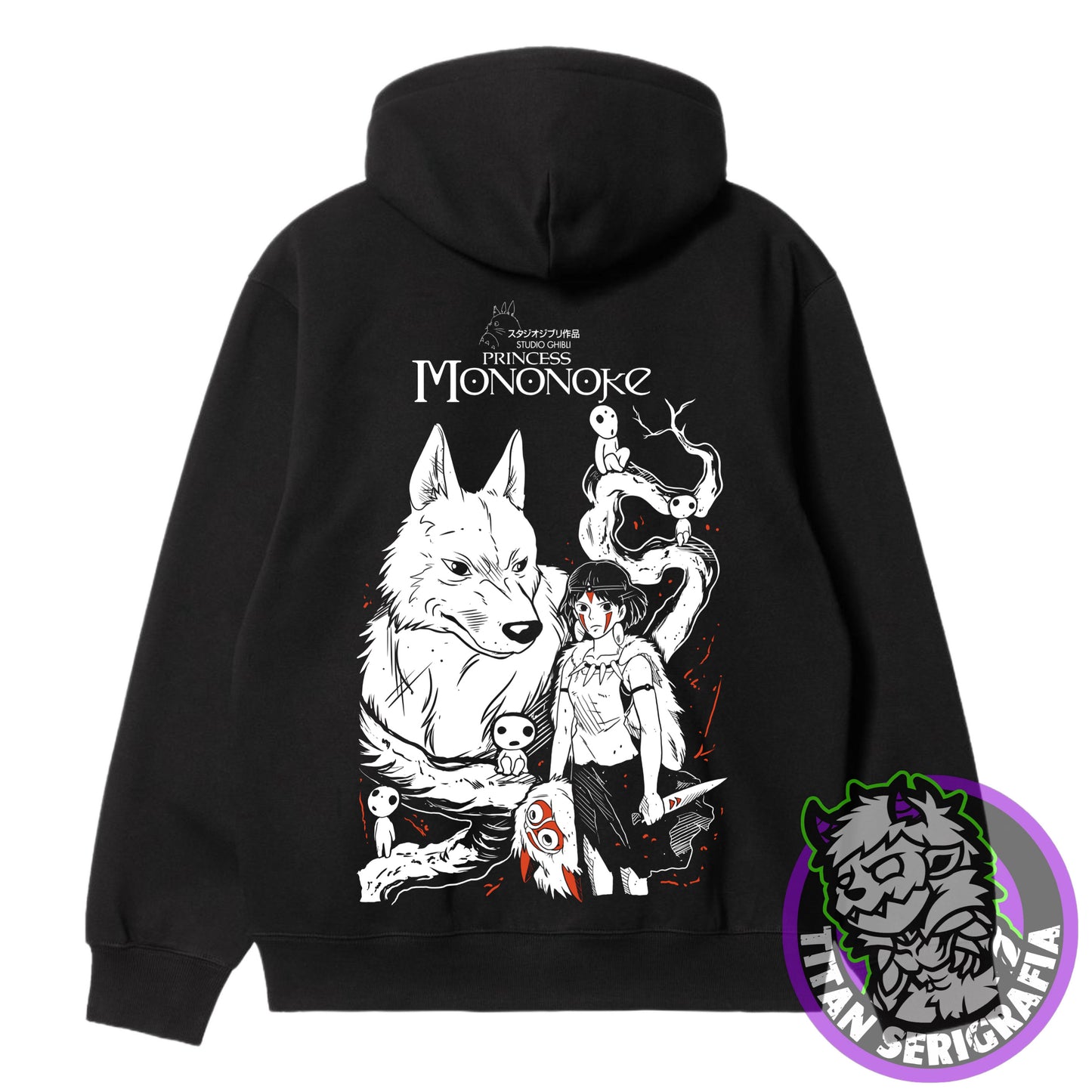 Poleron polo y Hoodie negro Princesa Mononoke/Studio Ghibli