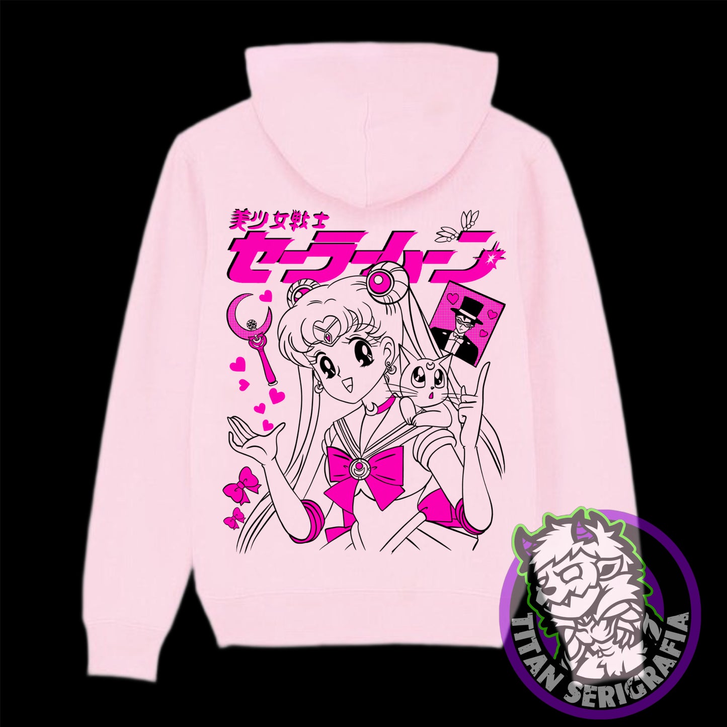 Poleron hoodie rosa, gris y arena Serena Usagi/Sailor moon