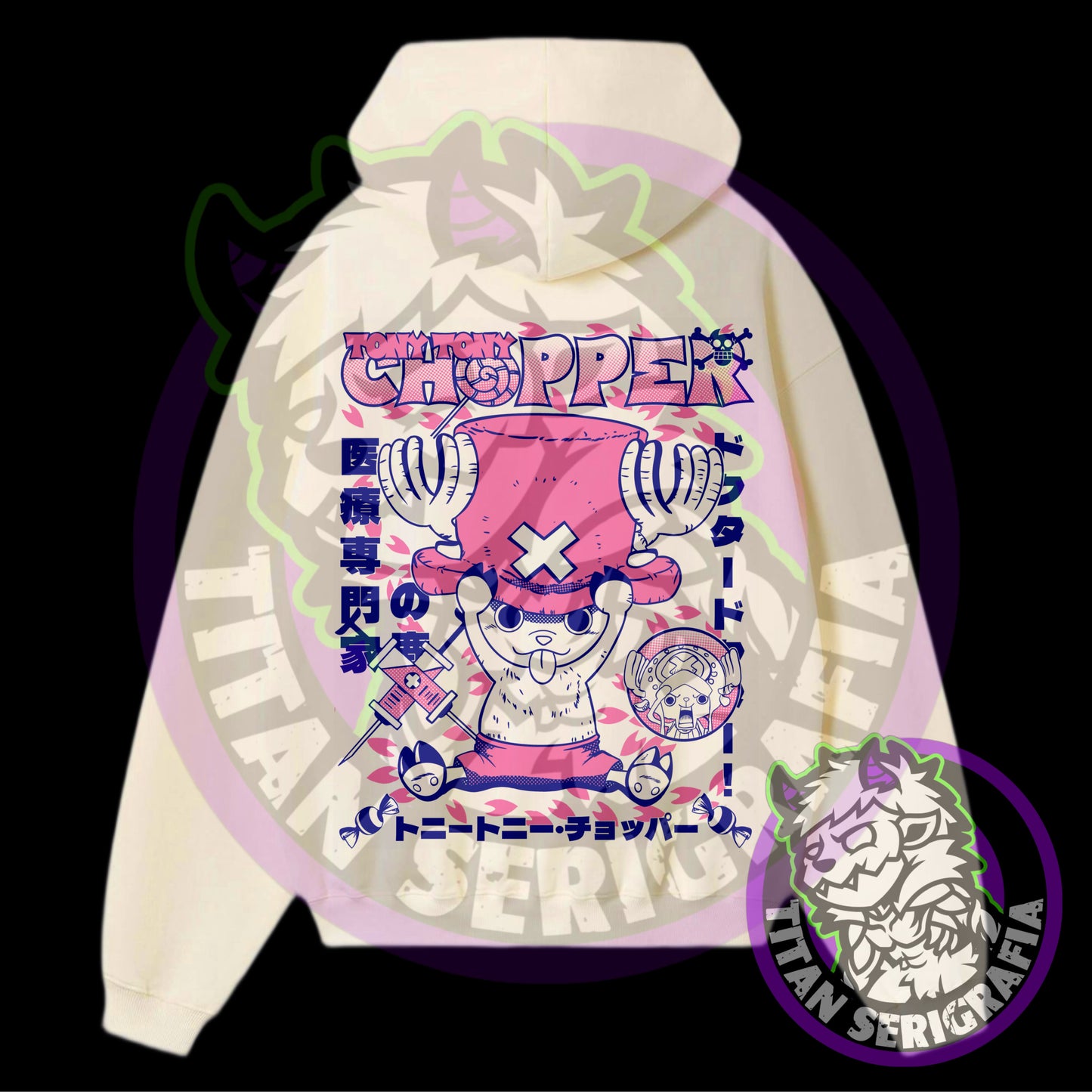 Poleron hoodie arena, rosa y gris Tony Tony Chopper/One Piece