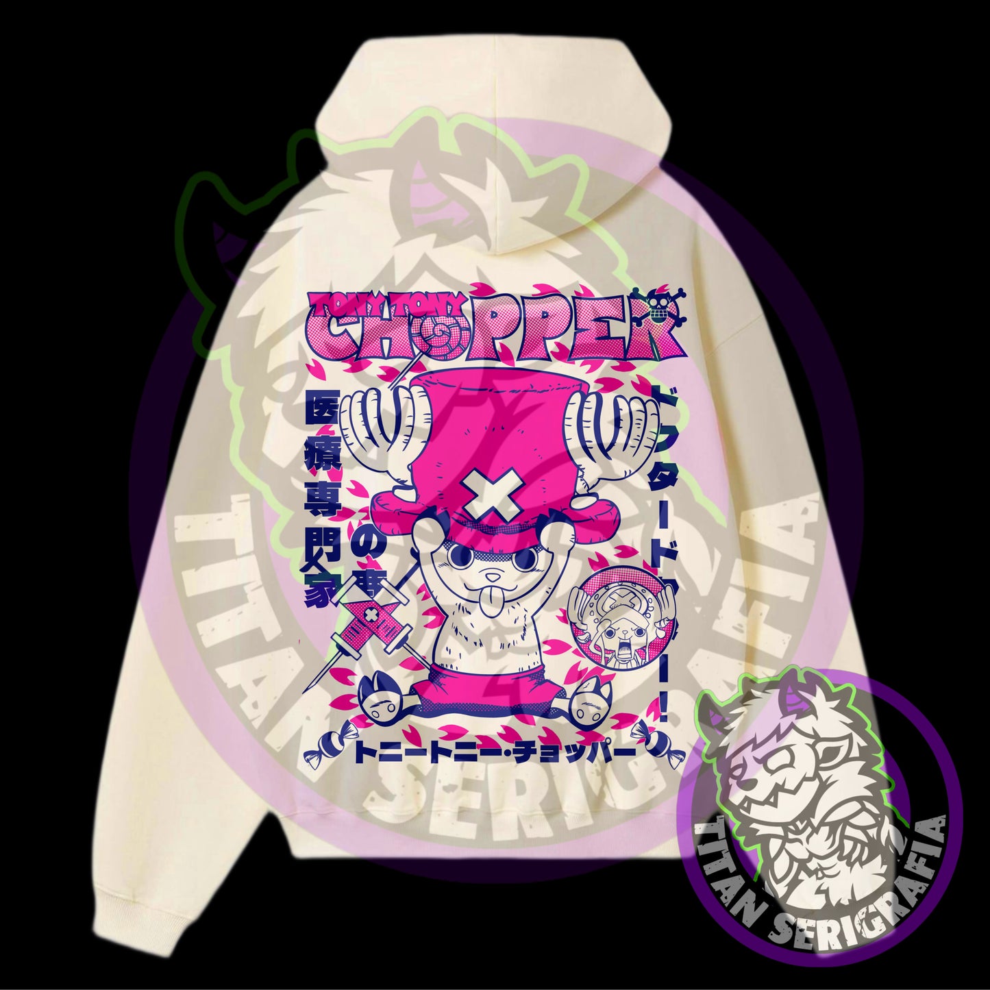 Poleron hoodie arena, rosa y gris Tony Tony Chopper/One Piece