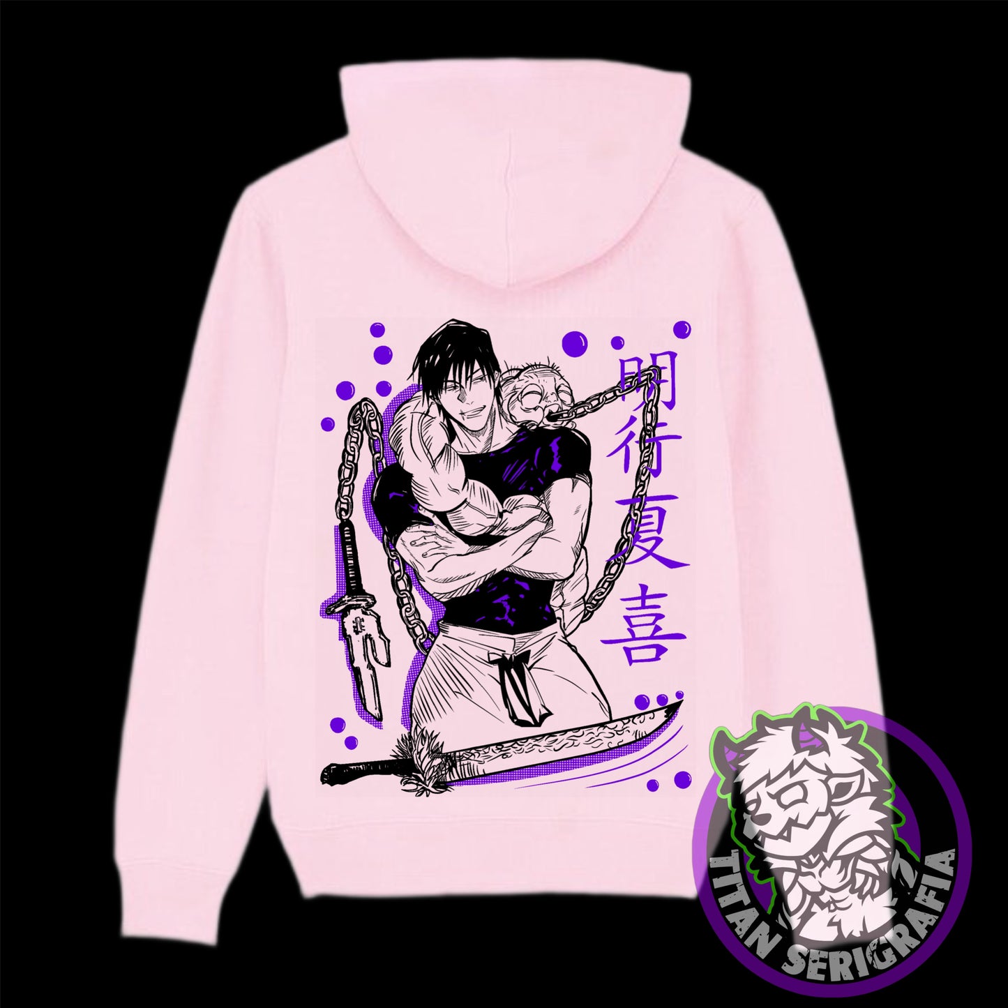 Poleron hoodie arena,rosa y gris Toji Fushiguro/Jujutsu Kaisen