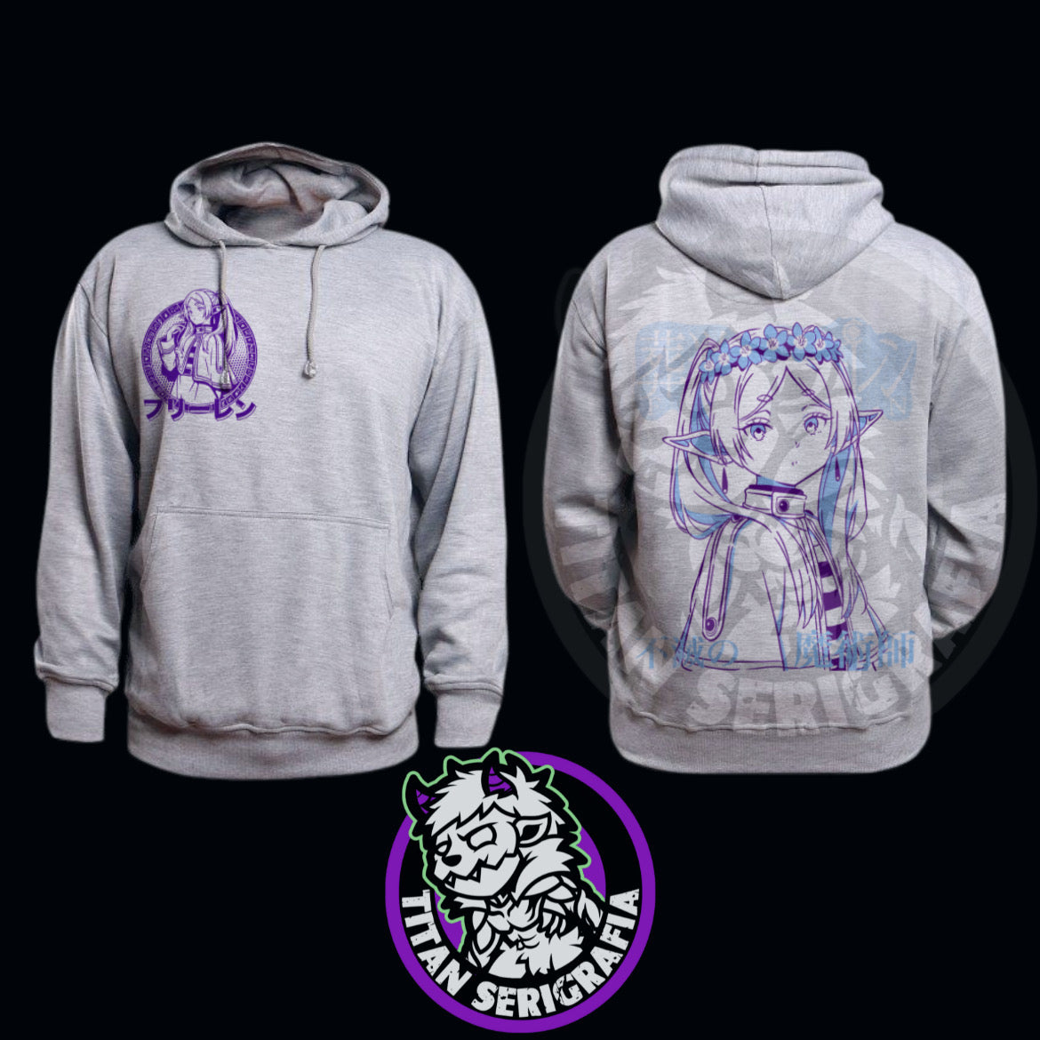 Poleron hoodie arena, rosa y gris Frieren/Soso no Frieren