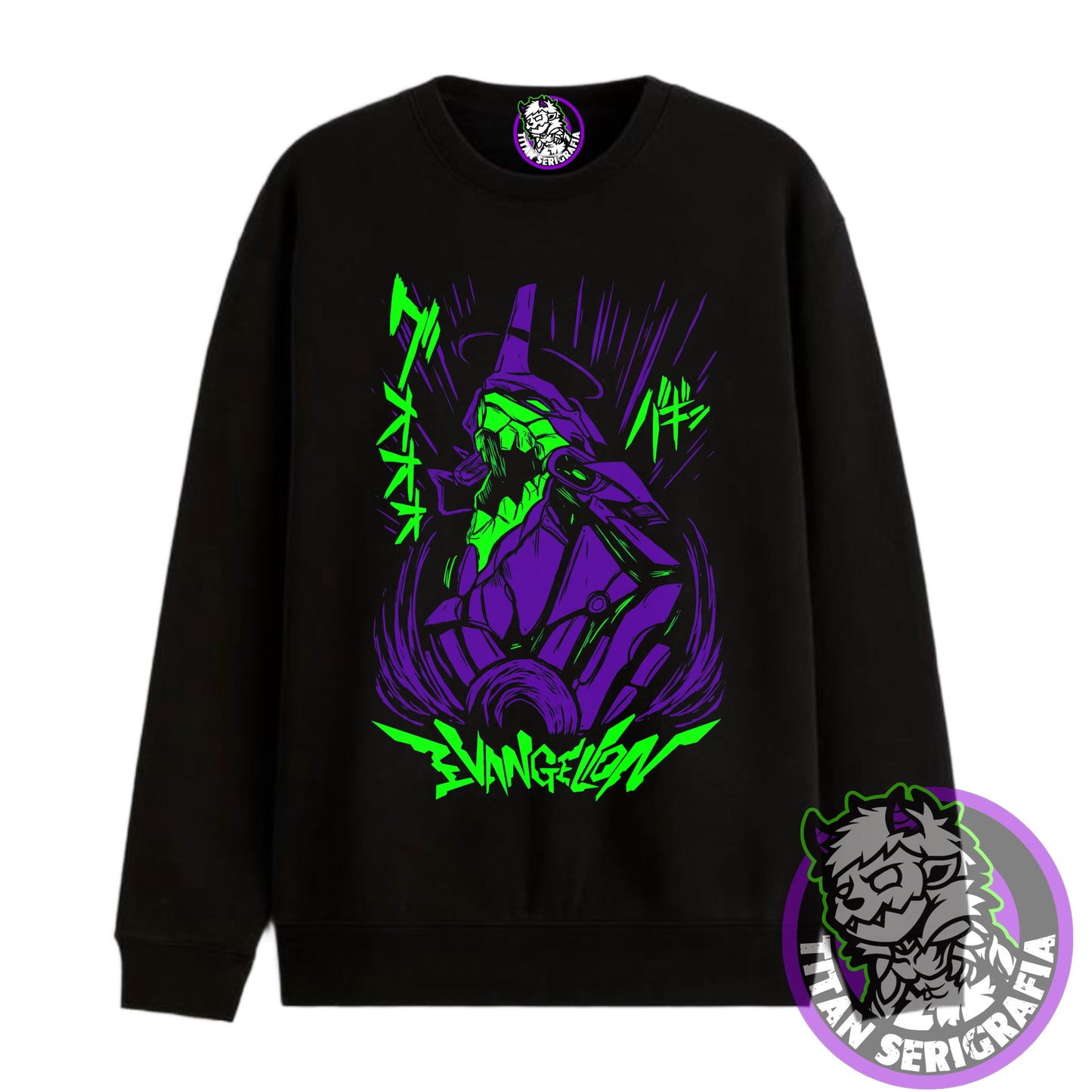 Poleron hoodie y polo negro Eva 01/Evangelion