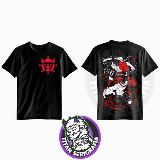 Polera doble estampado Luffy y Ace/One Piece