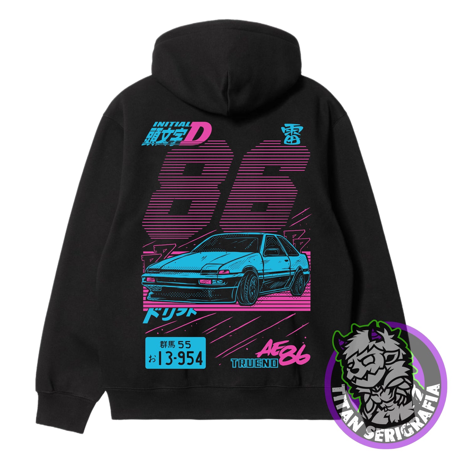 Poleron polo y hoodie negro Trueno/Initial D