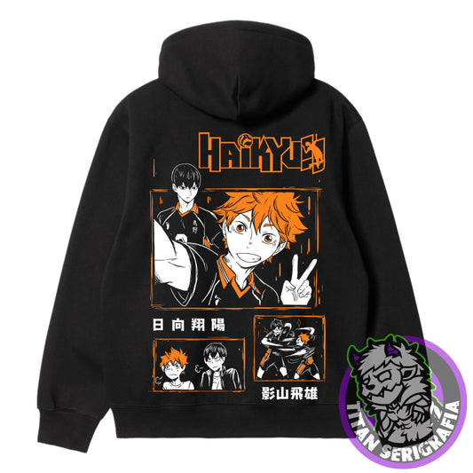 Poleron hoodie y polo negro Hinata y Kageyama/Haikyu