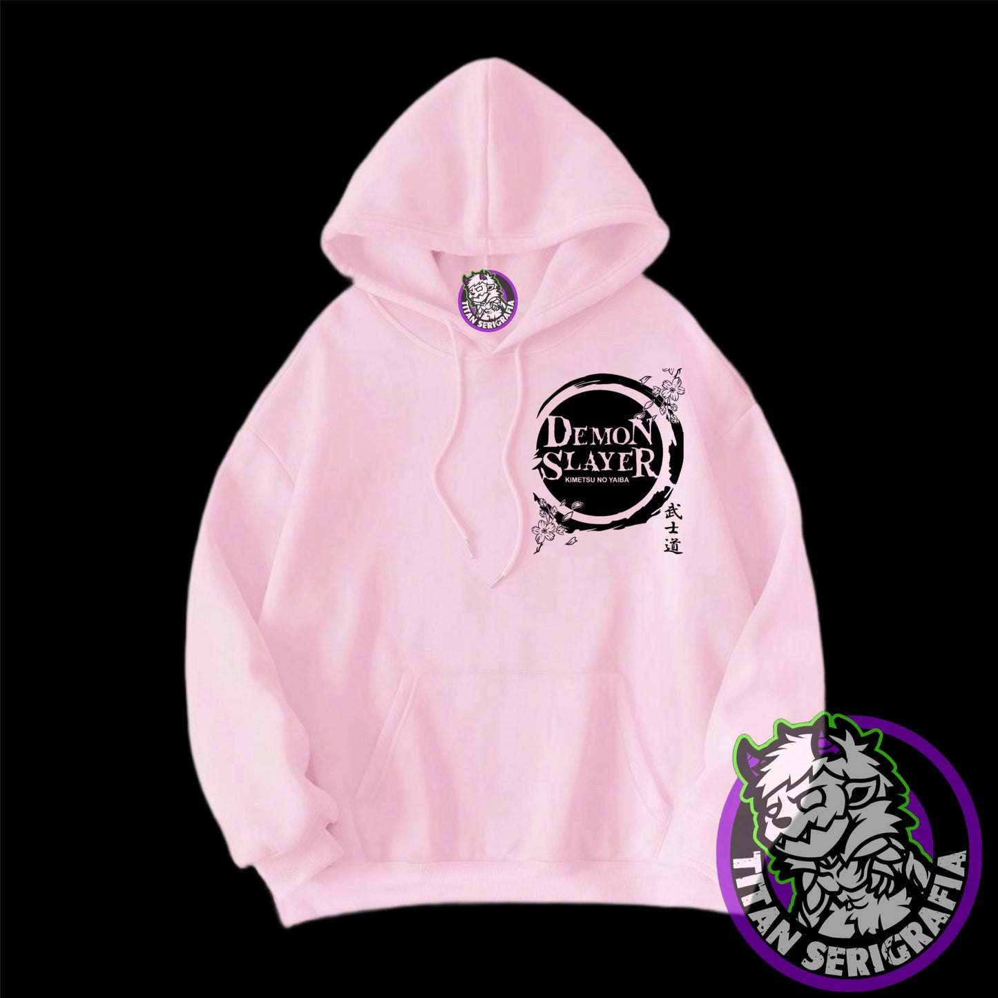 Poleron hoodie arena, rosa y gris Inosuke/Demon Slayer-Kimetsu no Yaiba