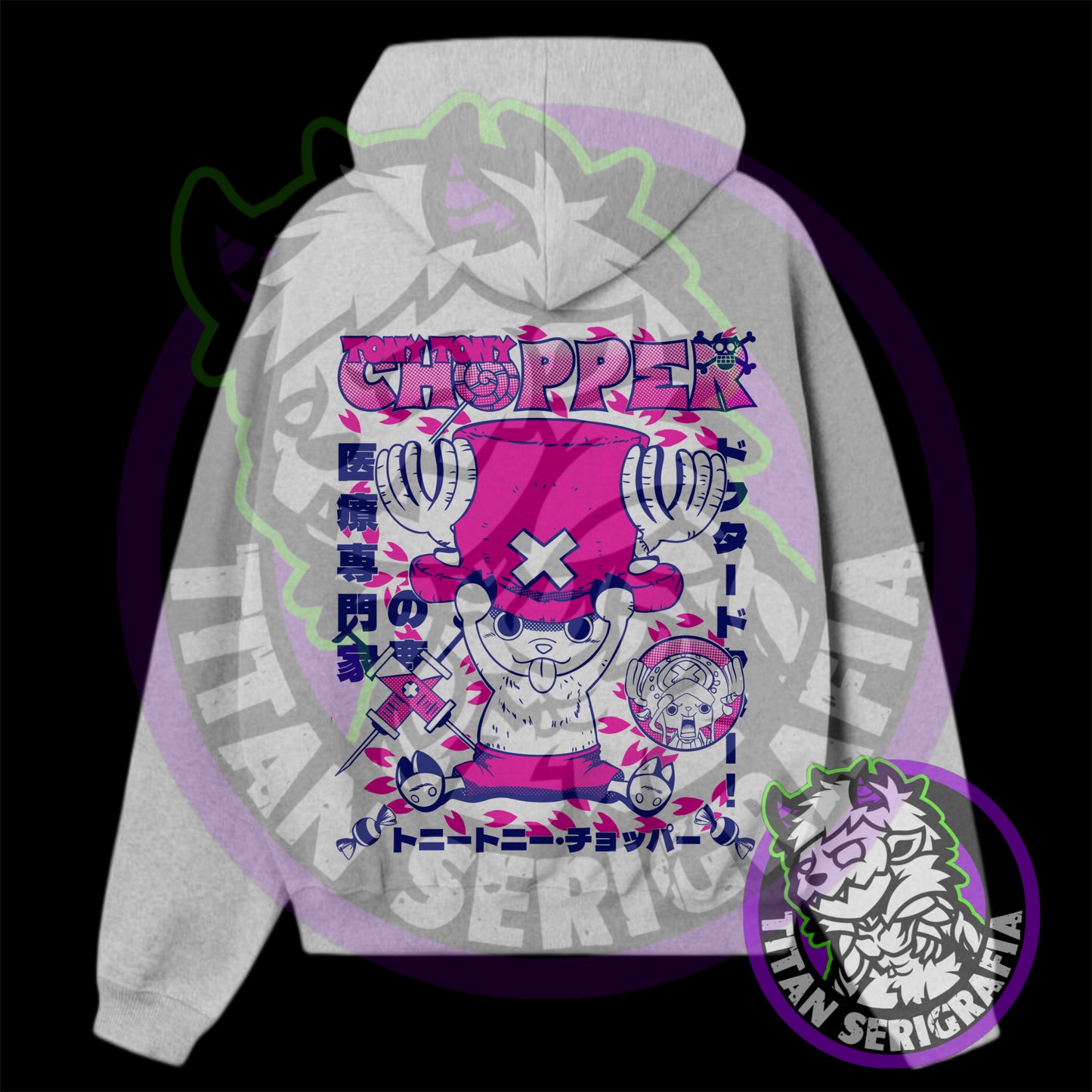 Poleron hoodie arena, rosa y gris Tony Tony Chopper/One Piece