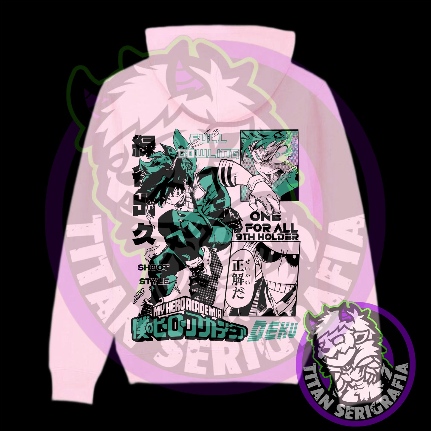 Poleron hoodie gris, arena y rosa Deku (Izuku Midoriya)/Boku no Hero