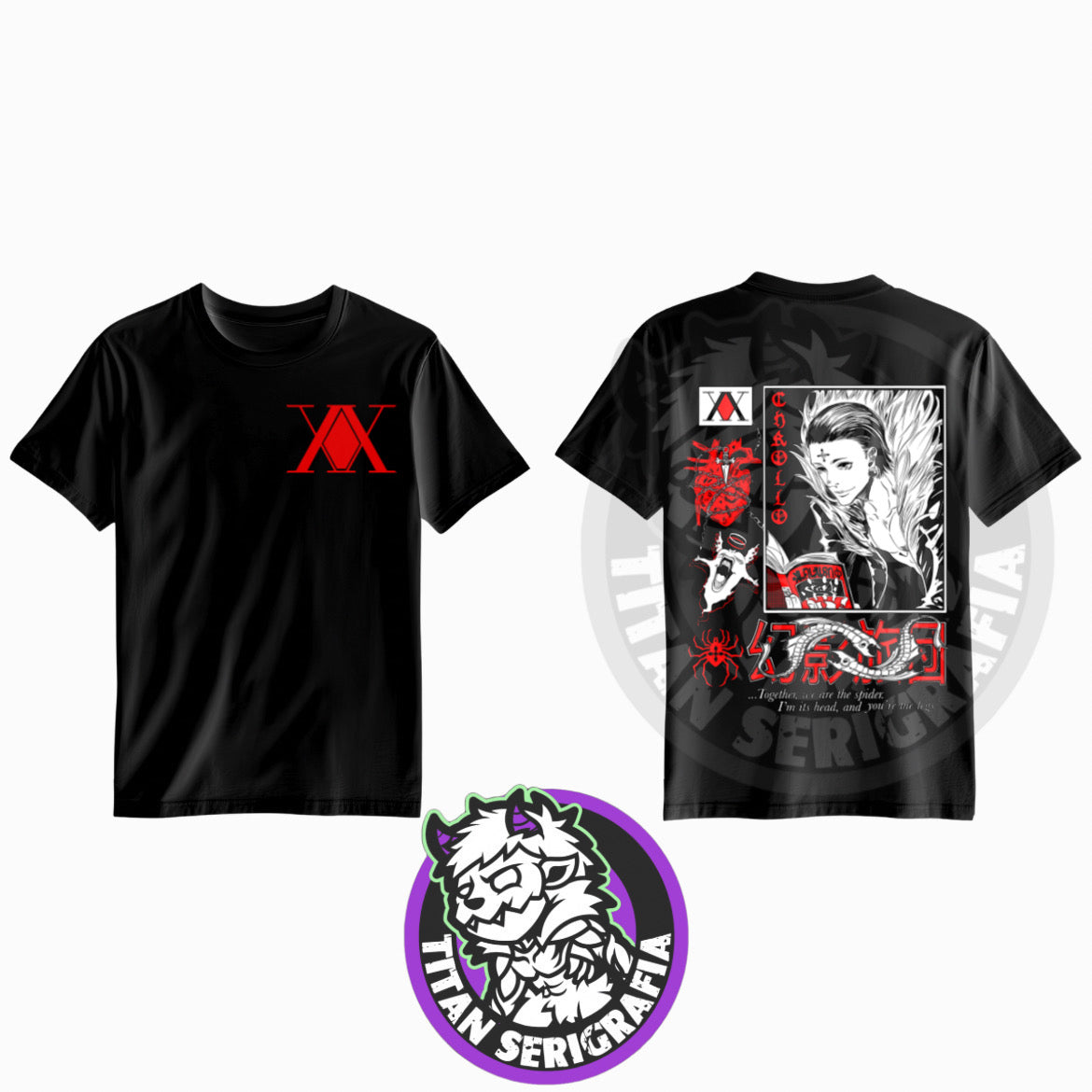 Polera negra doble estampado Chrollo Lucilfer/Hunter x Hunter