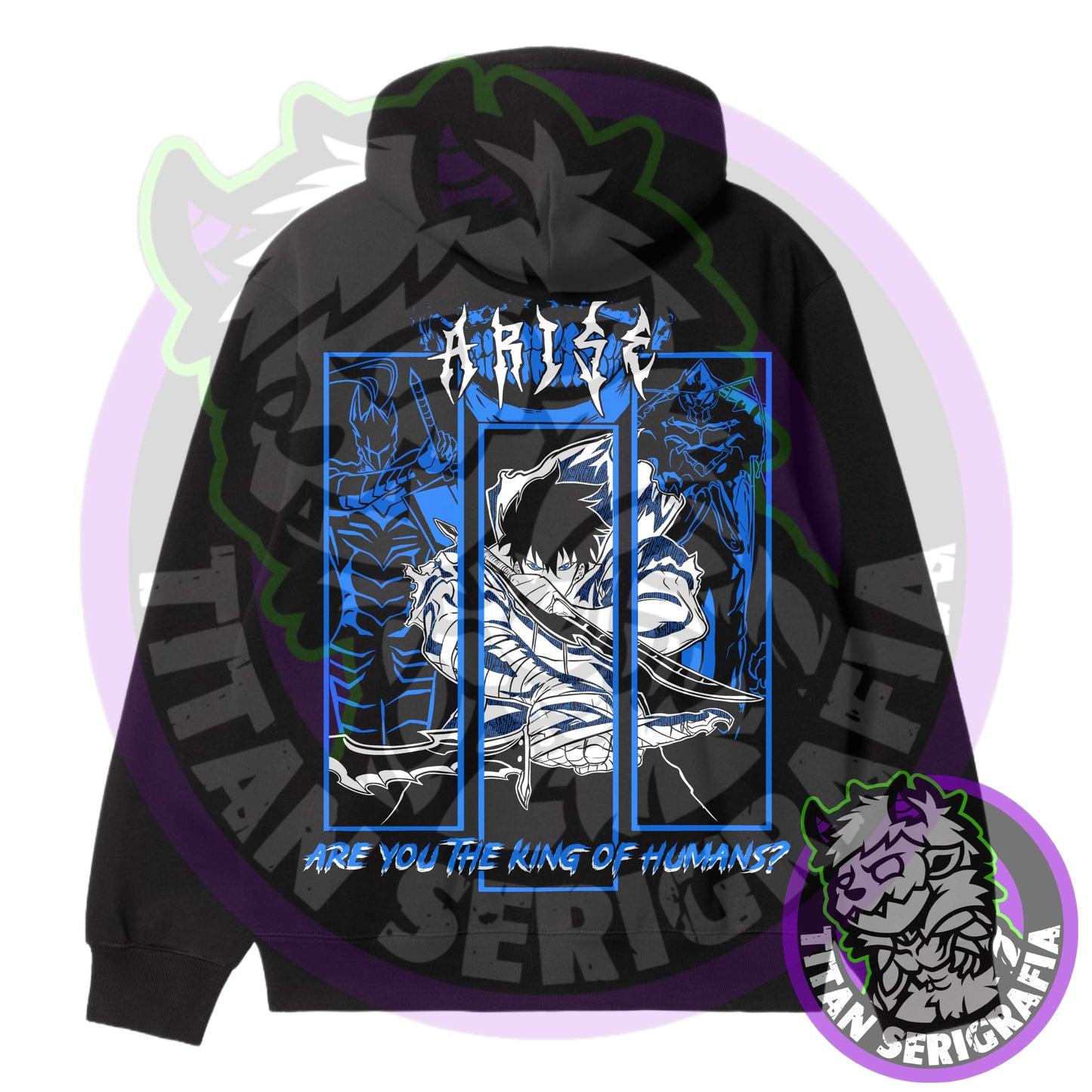 Poleron negro hoodie y polo Solo leveling