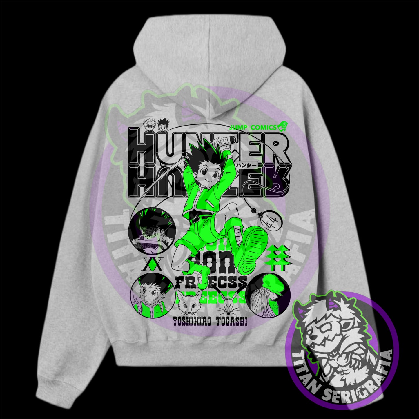 Hoodie arena, rosa y gris Gon Freecss/Hunter X Hunter