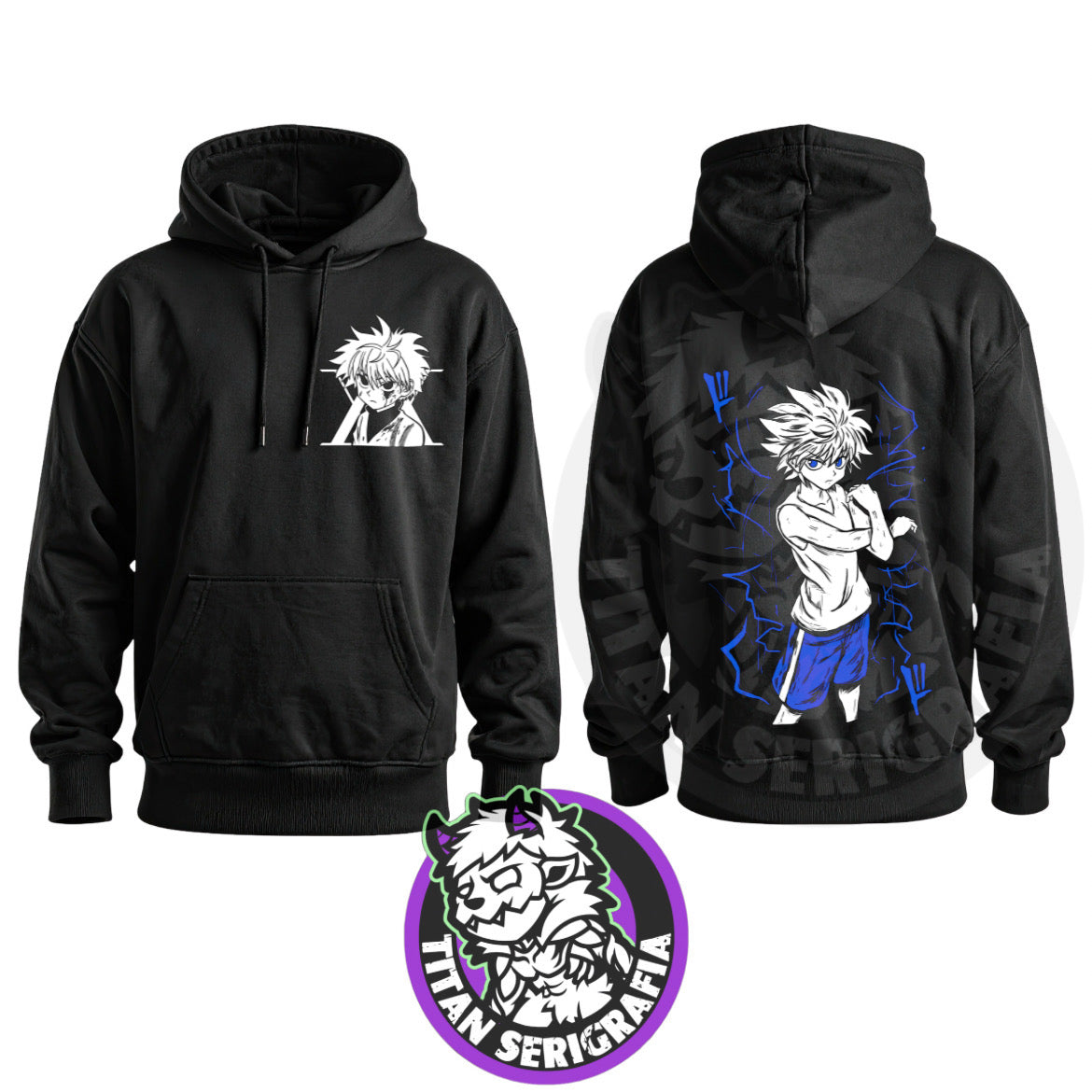 Poleron hoodie y polo negro Killua Zoldyck/Hunter X Hunter