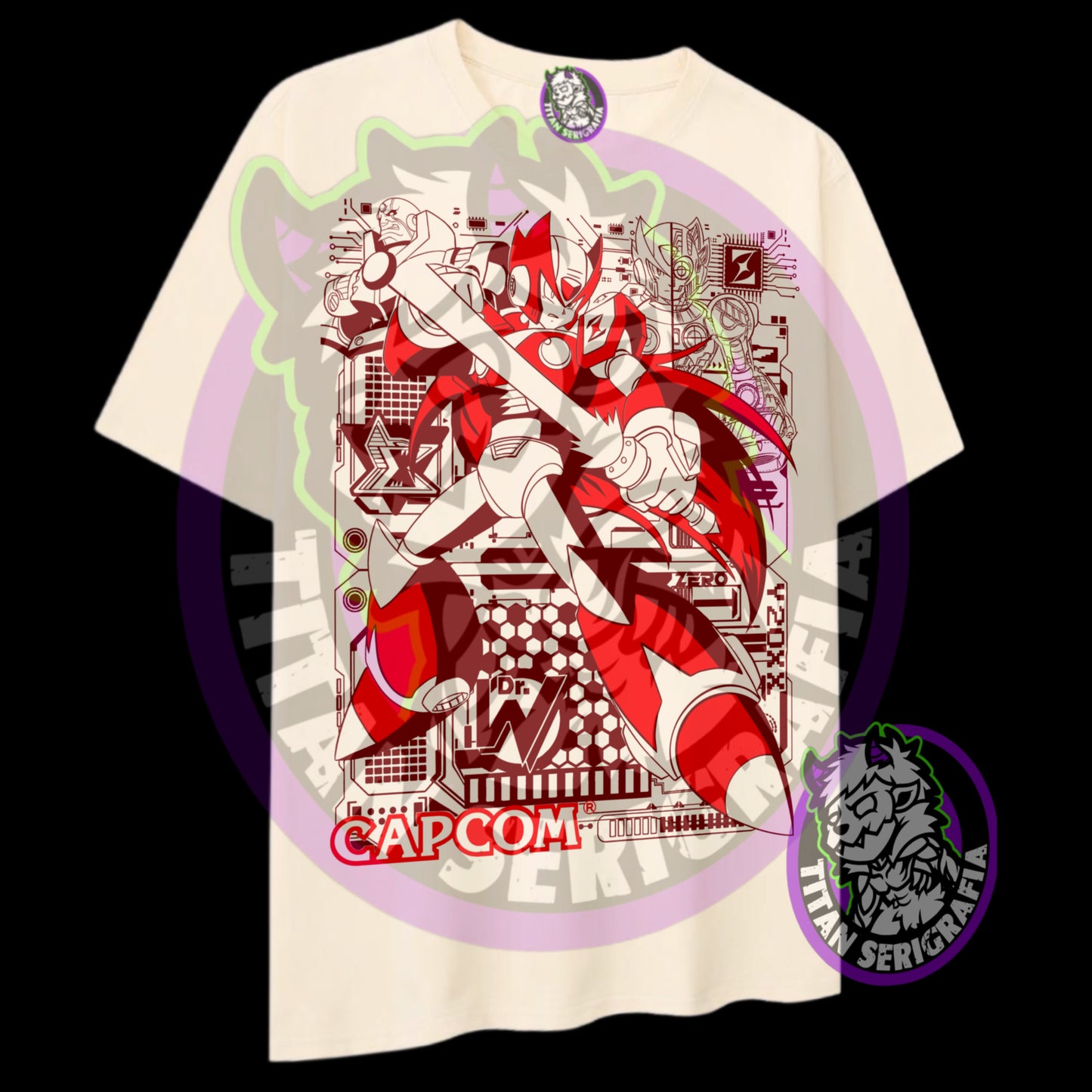 Polera blanca, arena y rosa Zero/Megaman X