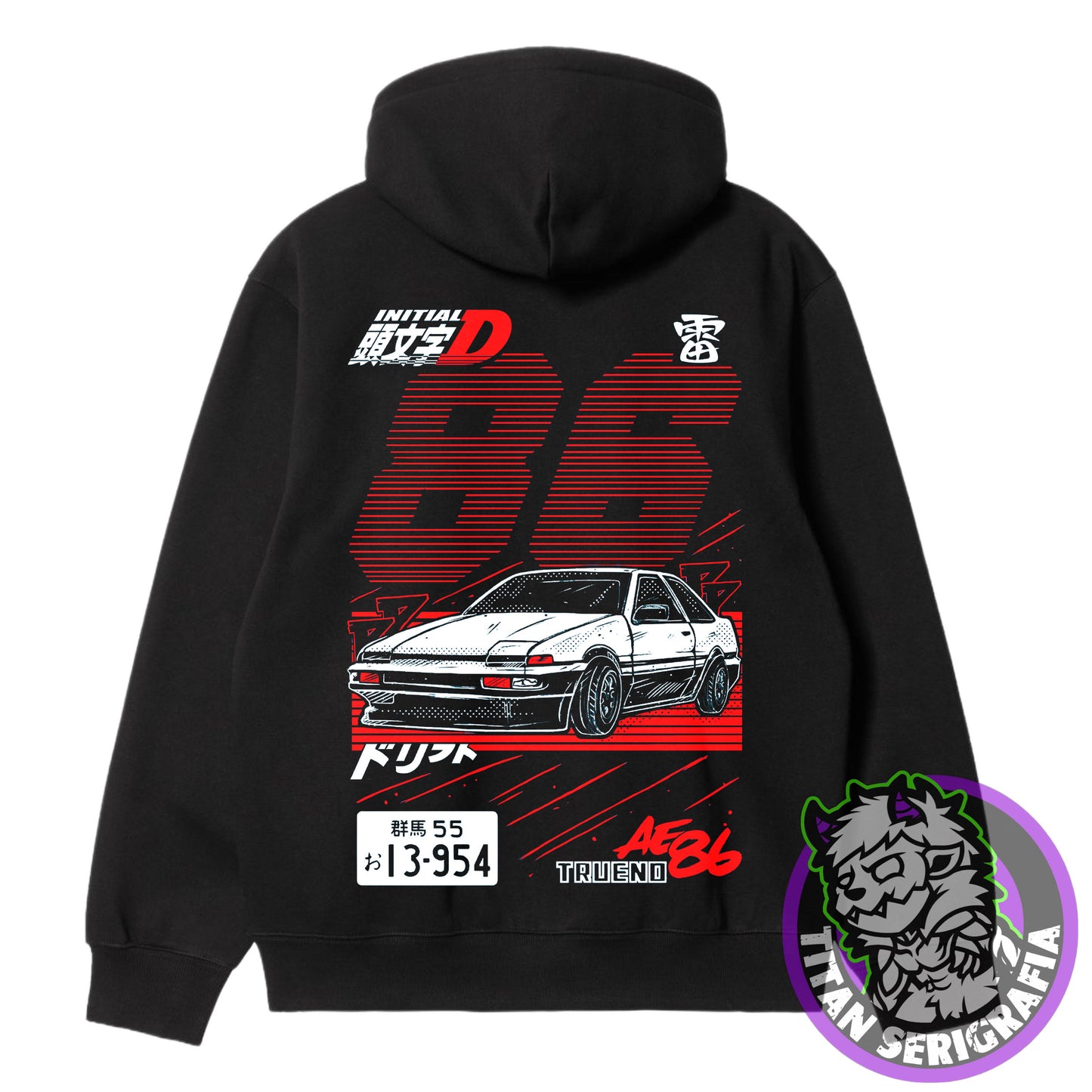 Poleron polo y hoodie negro Trueno/Initial D