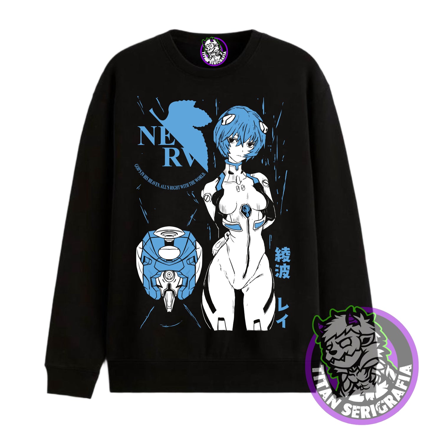 Poleron polo y hoodie negro Rei Ayanami/Evangelion