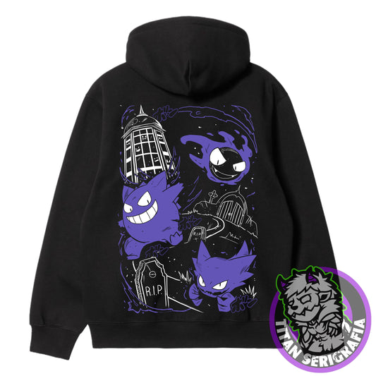 Poleron hoodie y polo negro Gengar/Pokemon