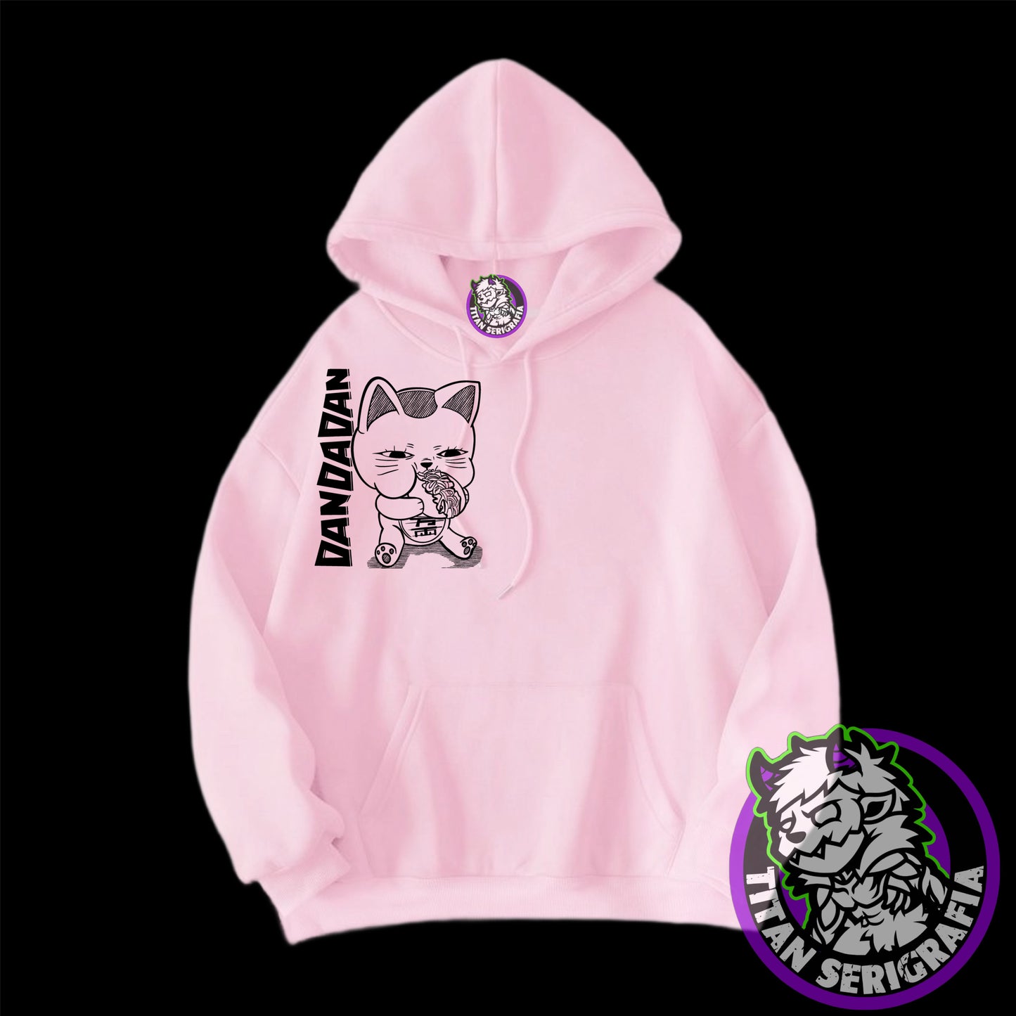 Poleron hoodie arena, gris y rosa Okarun y Momo/Dan Da Dan