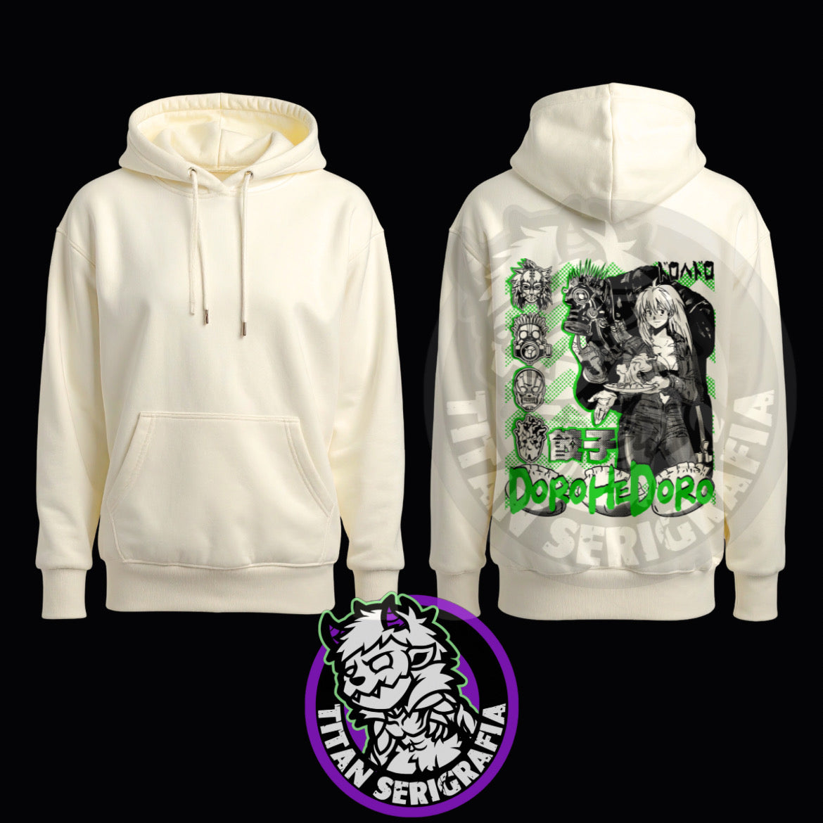 Poleron hoodie arena, gris y rosa Kaiman y Nikaido/Dorohedoro