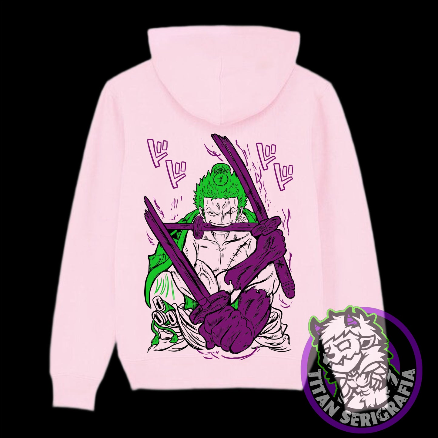 Poleron hoodie rosa y gris Roronoa Zoro/One Piece