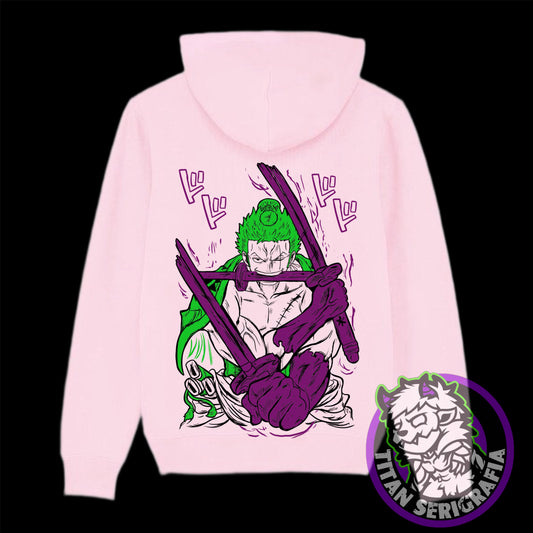 Poleron hoodie rosa y gris Roronoa Zoro/One Piece