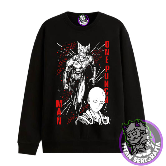 Poleron polo y hoodie negro Garou y Saitama/One Punch Man