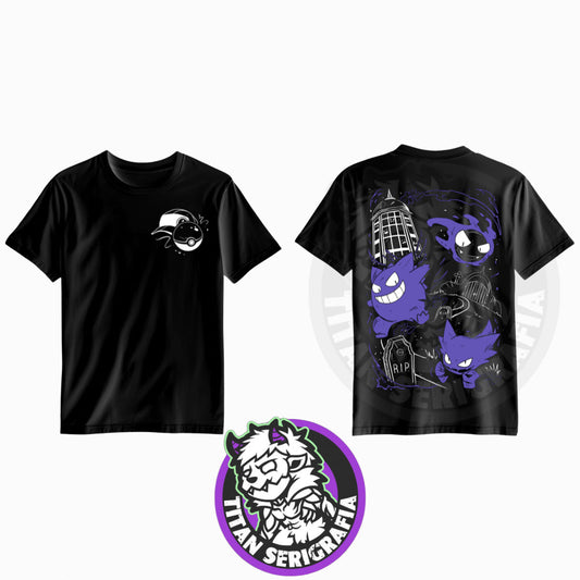 Polera negra doble estampado Gengar-Gastly-Hunter/Pokemon