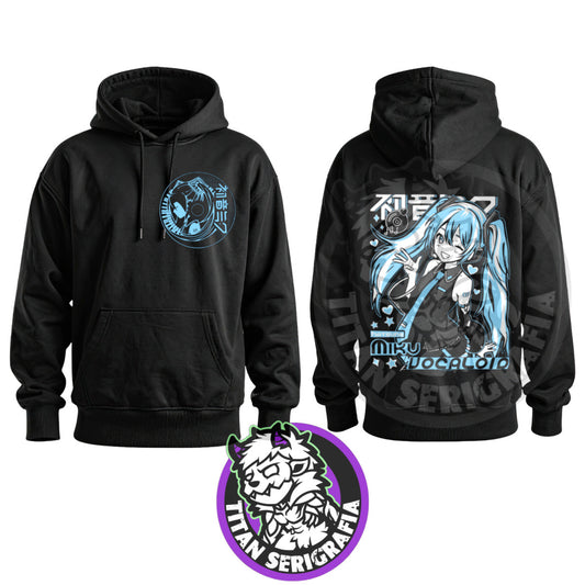 Poleron negro hoodie y polo Hatsune Miku
