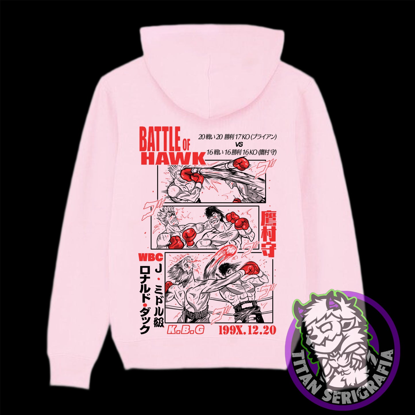 Poleron hoodie gris y rosa Takamura vs Hawk/Hajime no Ippo