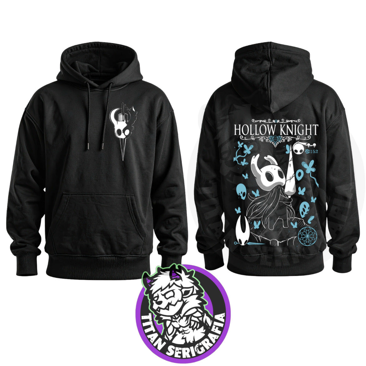 Poleron hoodie y polo negro Hollow Knight