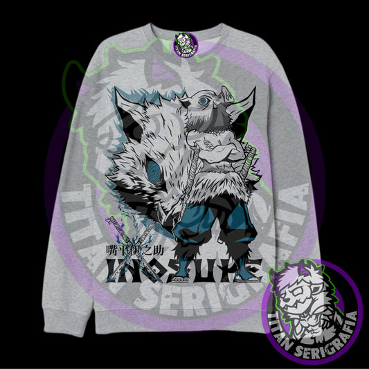 Poleron polo gris y rosa Inosuke/Demon Slayer-Kimetsu no Yaiba