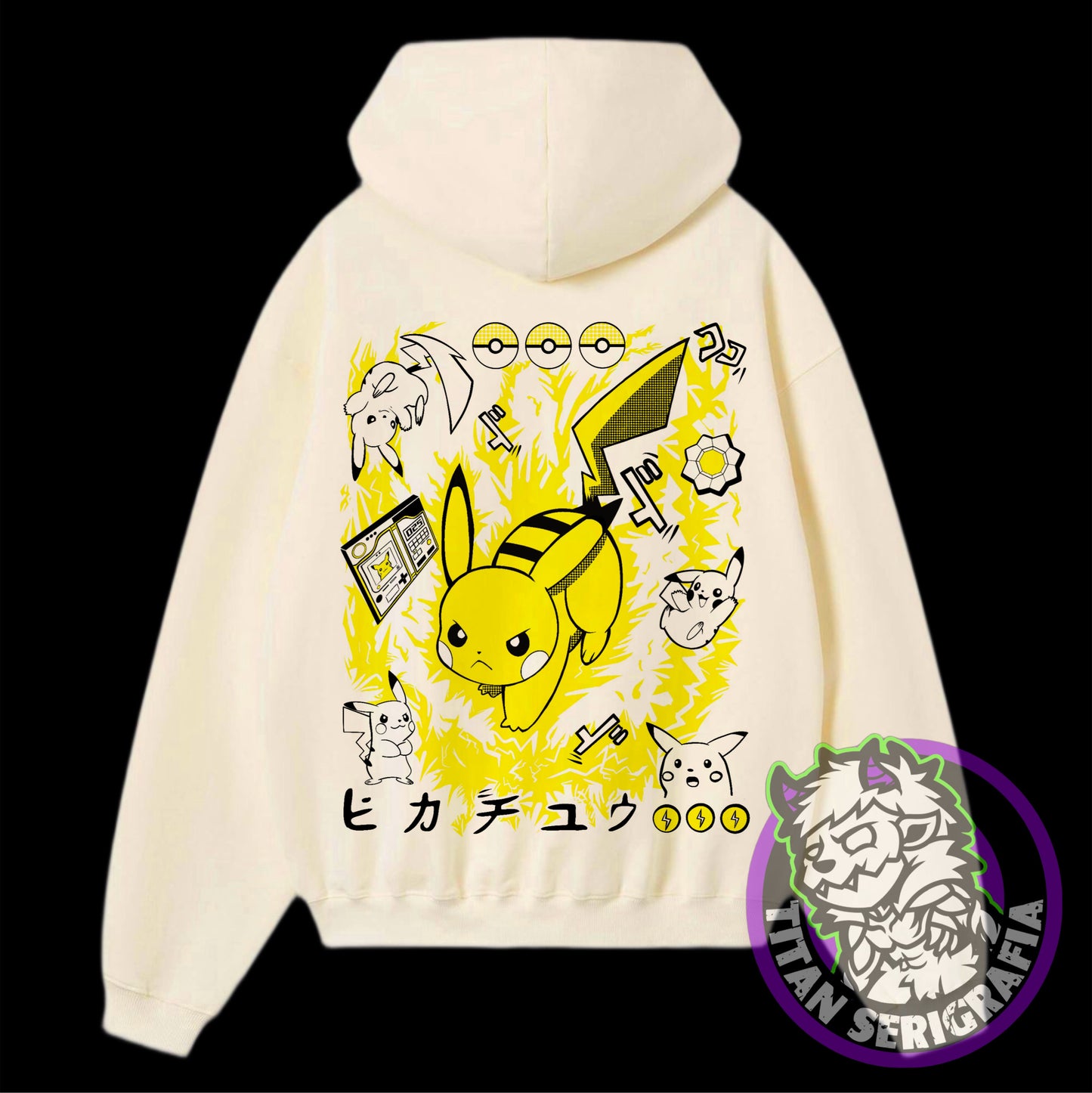 Poleron hoodie arena,rosa y gris Pikachu/Pokemon